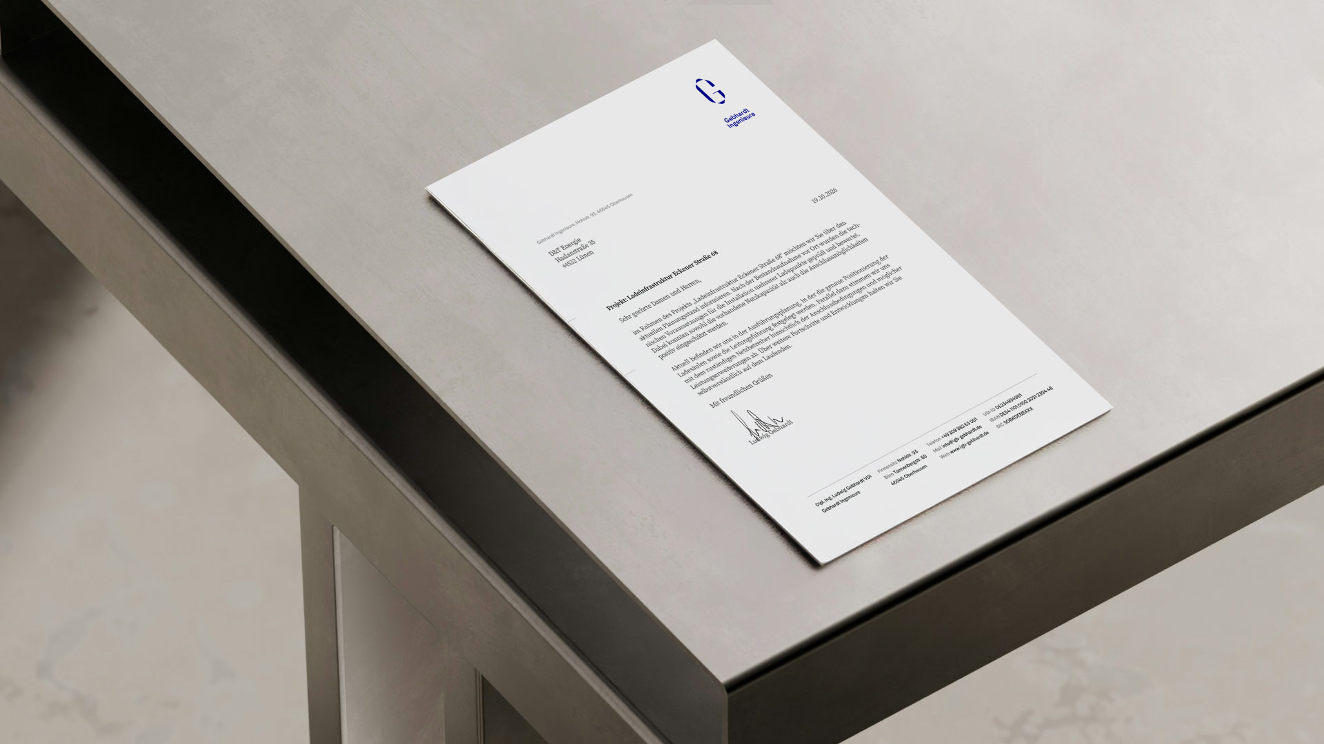 Geschäftsbrief von Gebhardt Ingenieure mit Layout nach den neuen Gestaltungsrichtlinien
