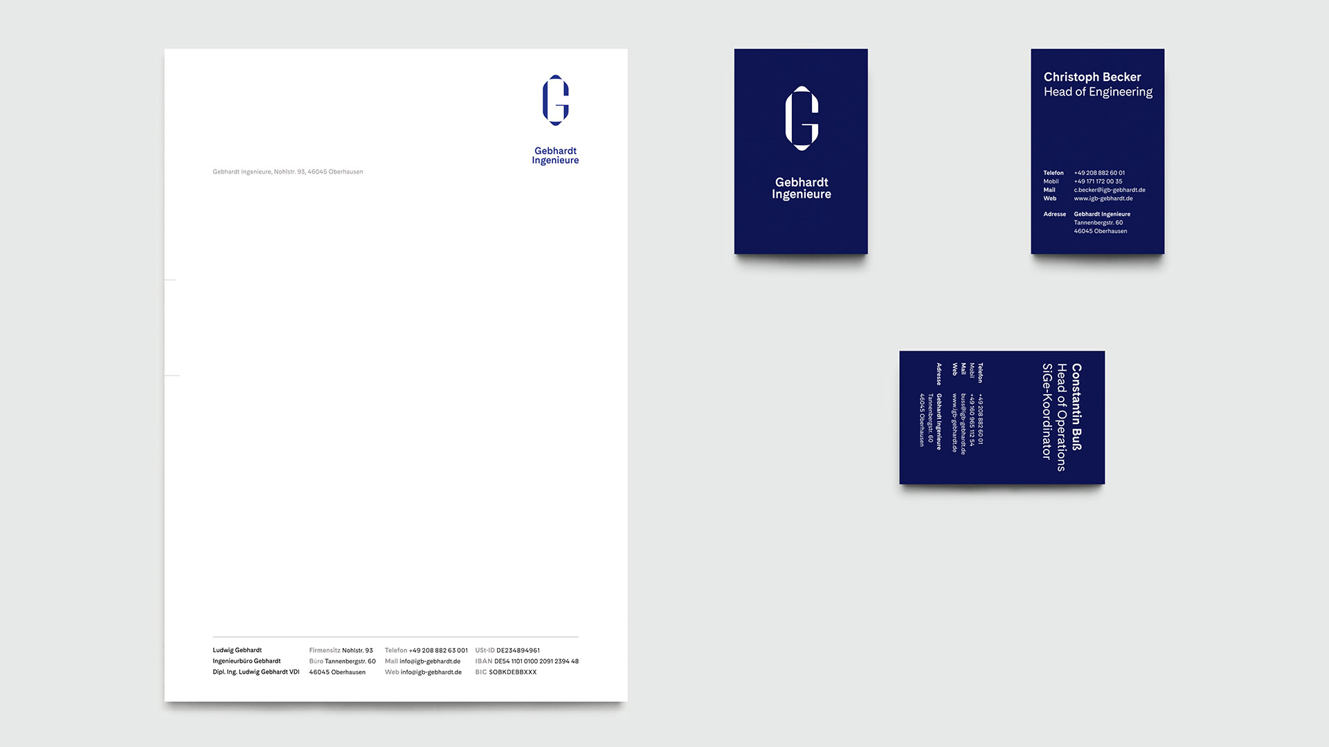 Briefpapier und Visitenkarten von Gebhardt Ingenieure im neuen Corporate Design