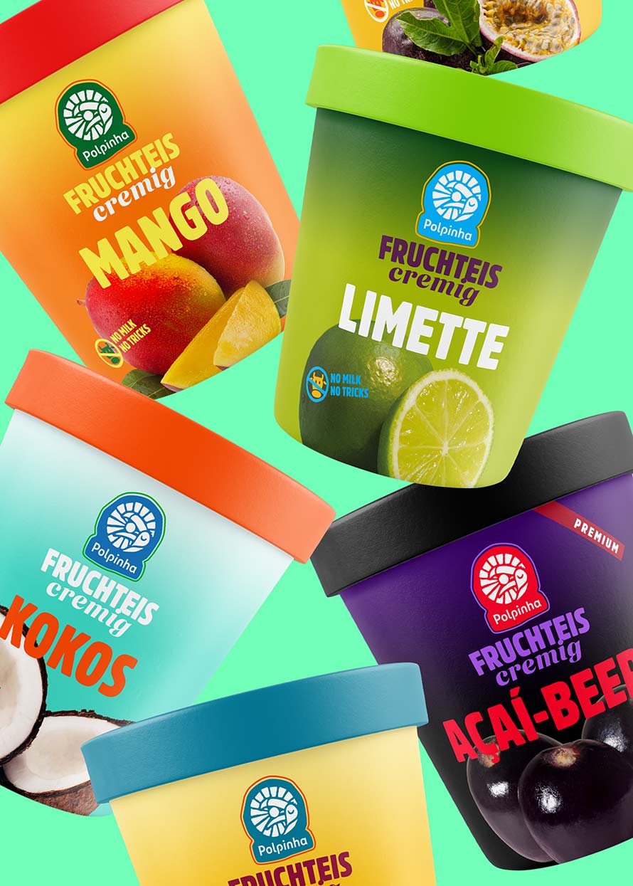 Eisbecher mit farbenfroher Verpackungsgestaltung