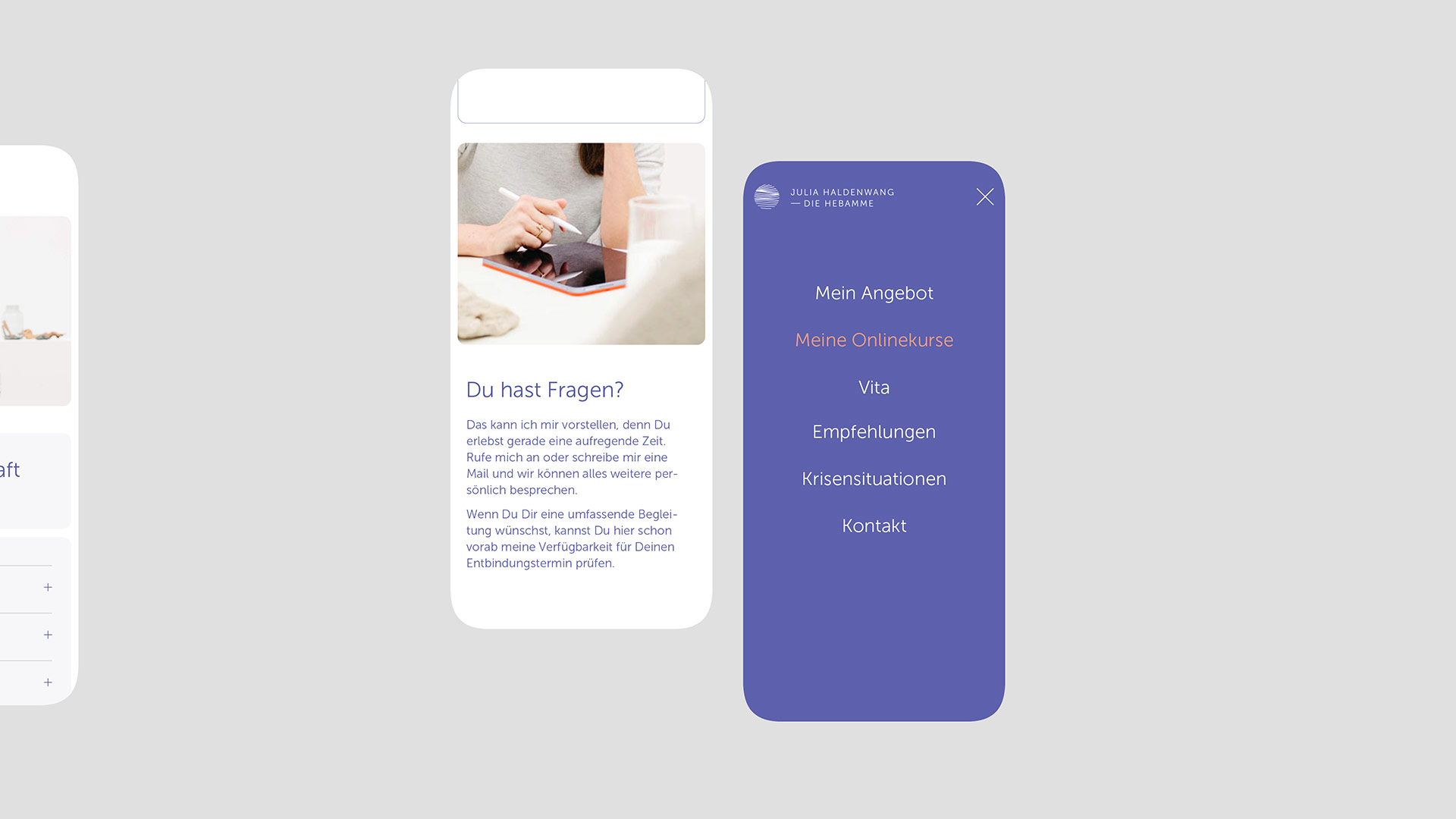 Ansichten des Layouts von Julia Haldenwangs Website in der mobilen Version