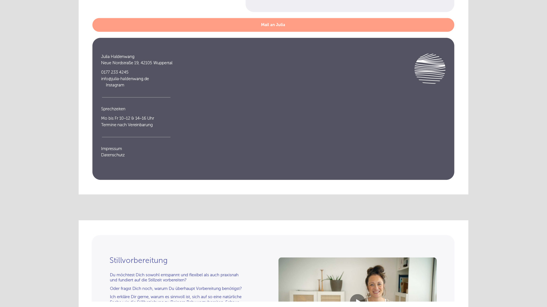 Website-Footer von Julia Haldenwang mit Kontaktinformationen