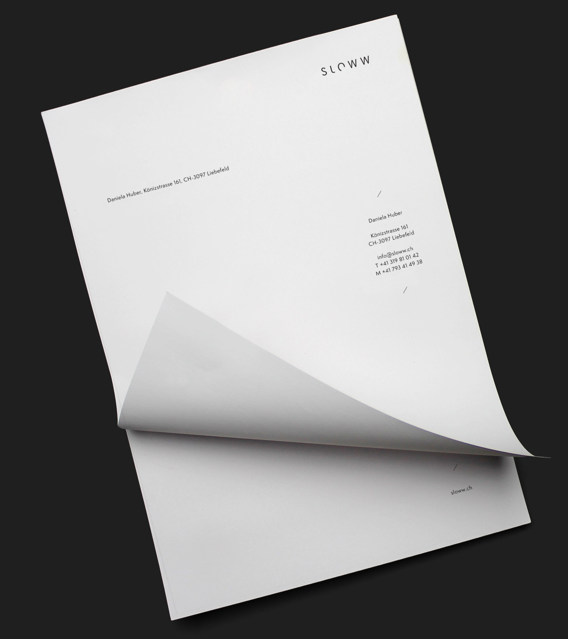 Briefpapier des Fashion Labels Sloww mit minimalistischem Layout